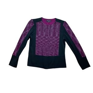 MING WANG Purple and Black Front Zip Long Sleeve Business Casual Jacket S